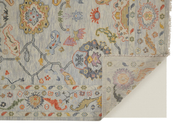 HomeRoots 4' Timeless Gray Red and Yellow Hand-Knotted Wool Oriental Rug with Fringe for Elegant Spaces 4' X 6' 566264
