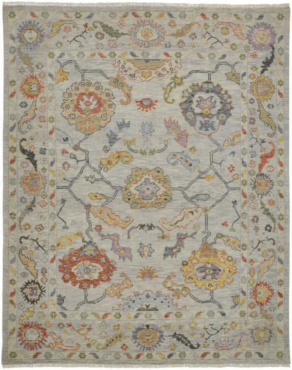 HomeRoots 4' Timeless Gray Red and Yellow Hand-Knotted Wool Oriental Rug with Fringe for Elegant Spaces 4' X 6' 566264