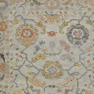 HomeRoots 4' Timeless Gray Red and Yellow Hand-Knotted Wool Oriental Rug with Fringe for Elegant Spaces 6' X 9' 566265