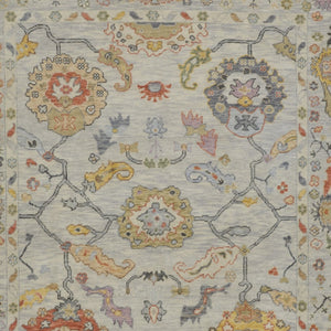 HomeRoots 4' Timeless Gray Red and Yellow Hand-Knotted Wool Oriental Rug with Fringe for Elegant Spaces 8' X 10' 566266