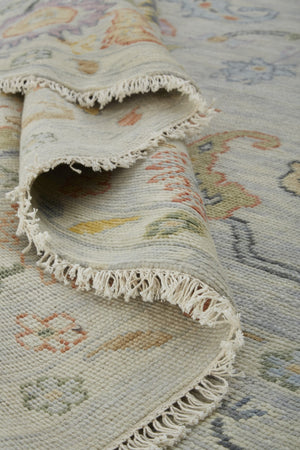 HomeRoots 4' Timeless Gray Red and Yellow Hand-Knotted Wool Oriental Rug with Fringe for Elegant Spaces 8' Runner 566269