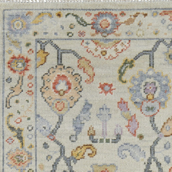 HomeRoots 4' Timeless Gray Red and Yellow Hand-Knotted Wool Oriental Rug with Fringe for Elegant Spaces 8' Runner 566269