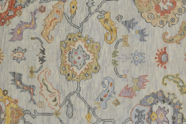 HomeRoots 4' Timeless Gray Red and Yellow Hand-Knotted Wool Oriental Rug with Fringe for Elegant Spaces 12' X 15' 566270