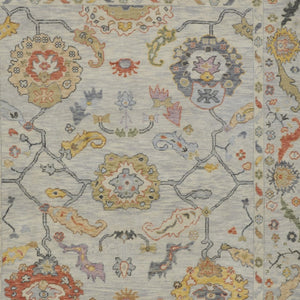 HomeRoots 4' Timeless Gray Red and Yellow Hand-Knotted Wool Oriental Rug with Fringe for Elegant Spaces 12' X 15' 566270
