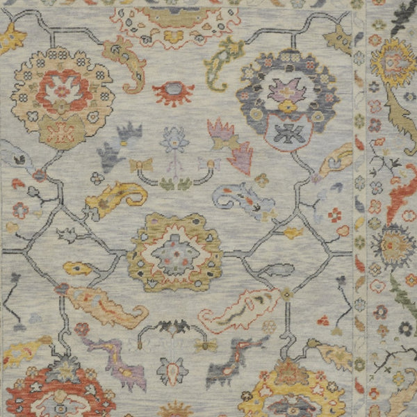 HomeRoots 4' Timeless Gray Red and Yellow Hand-Knotted Wool Oriental Rug with Fringe for Elegant Spaces 12' X 15' 566270