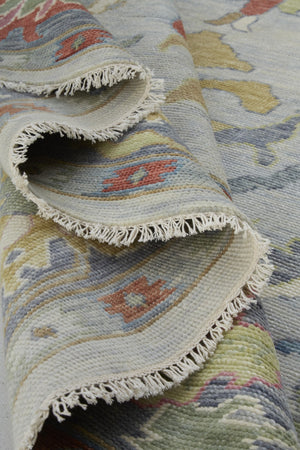 HomeRoots 4' Timeless Gray Blue and Gold Hand-Knotted Wool Oriental Area Rug with Artisan Fringed Finish 8' X 10' 566274