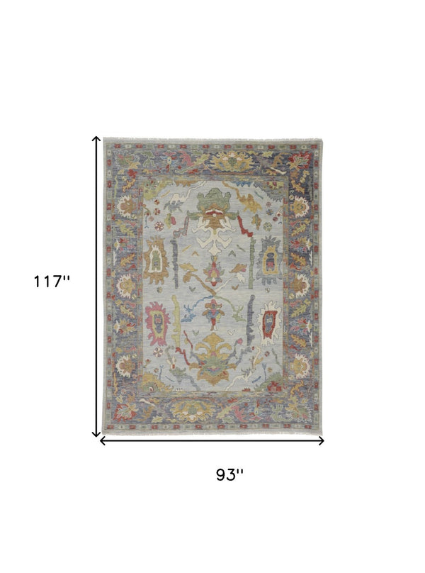 HomeRoots 4' Timeless Gray Blue and Gold Hand-Knotted Wool Oriental Area Rug with Artisan Fringed Finish 8' X 10' 566274