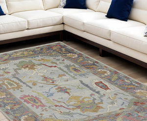 HomeRoots 4' Timeless Gray Blue and Gold Hand-Knotted Wool Oriental Area Rug with Artisan Fringed Finish 8' X 12' 566275