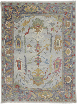 HomeRoots 4' Timeless Gray Blue and Gold Hand-Knotted Wool Oriental Area Rug with Artisan Fringed Finish 8' X 12' 566275