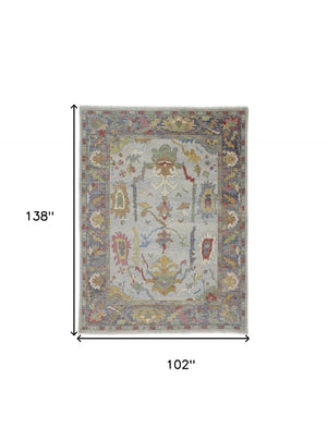 HomeRoots 4' Timeless Gray Blue and Gold Hand-Knotted Wool Oriental Area Rug with Artisan Fringed Finish 8' X 12' 566275