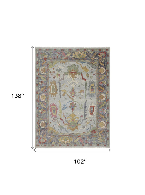 HomeRoots 4' Timeless Gray Blue and Gold Hand-Knotted Wool Oriental Area Rug with Artisan Fringed Finish 8' X 12' 566275