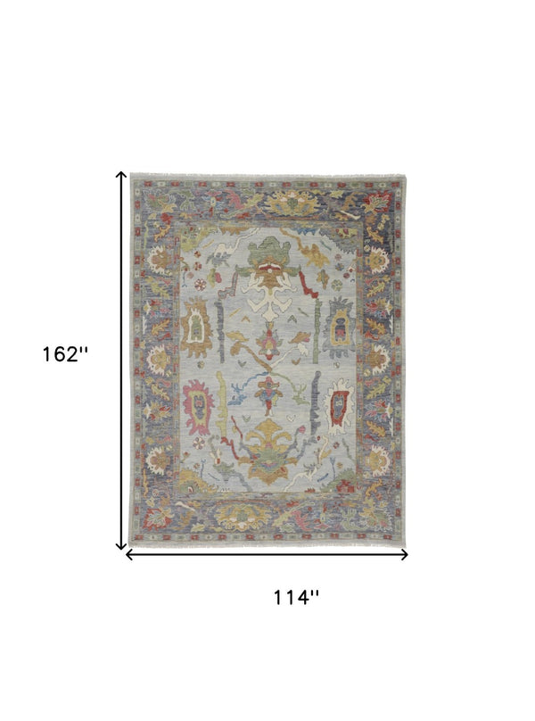 HomeRoots 4' Timeless Gray Blue and Gold Hand-Knotted Wool Oriental Area Rug with Artisan Fringed Finish 9' X 13' 566276