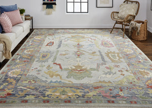 HomeRoots 4' Timeless Gray Blue and Gold Hand-Knotted Wool Oriental Area Rug with Artisan Fringed Finish 8' Runner 566277
