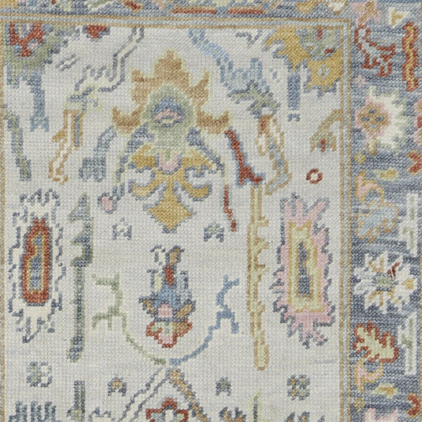 HomeRoots 4' Timeless Gray Blue and Gold Hand-Knotted Wool Oriental Area Rug with Artisan Fringed Finish 8' Runner 566277