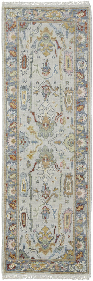 HomeRoots 4' Timeless Gray Blue and Gold Hand-Knotted Wool Oriental Area Rug with Artisan Fringed Finish 8' Runner 566277