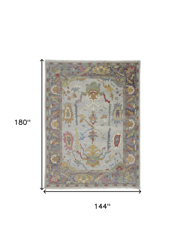 HomeRoots 4' Timeless Gray Blue and Gold Hand-Knotted Wool Oriental Area Rug with Artisan Fringed Finish 12' X 15' 566278