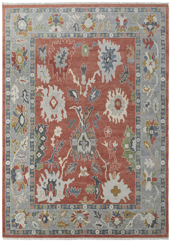 Homeroots 4' X 6' Gray Red And Ivory Wool Floral Hand Knotted Area Rug With Fringe Red Wool 566280