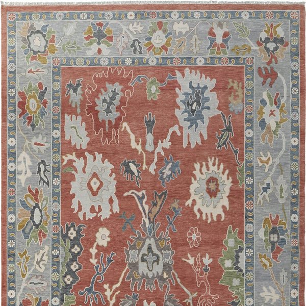 Homeroots 6' X 9' Gray Red And Ivory Wool Floral Hand Knotted Area Rug With Fringe Red Wool 566281
