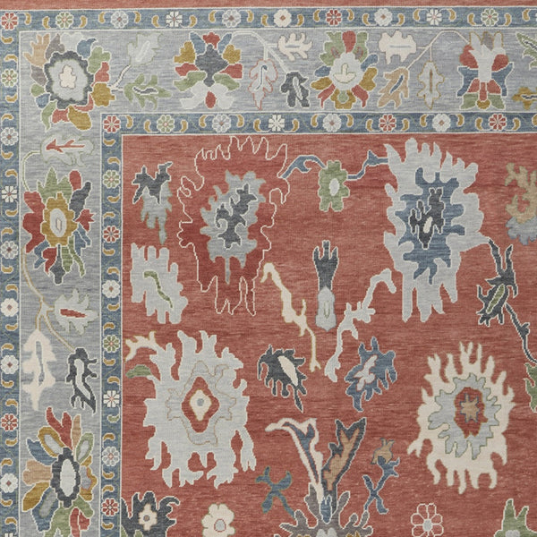 Homeroots 8' X 10' Gray Red And Ivory Wool Floral Hand Knotted Area Rug With Fringe Red Wool 566282