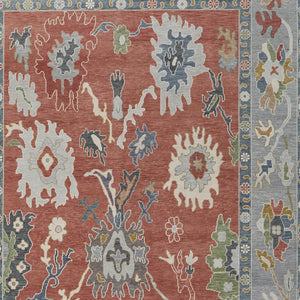 Homeroots 8' X 12' Gray Red And Ivory Wool Floral Hand Knotted Area Rug With Fringe Red Wool 566283
