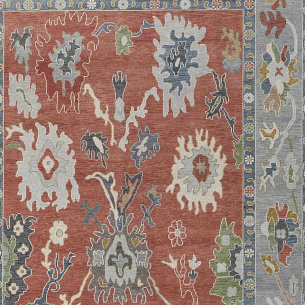 Homeroots 8' X 12' Gray Red And Ivory Wool Floral Hand Knotted Area Rug With Fringe Red Wool 566283