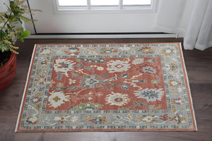 HomeRoots 4' Elegant Gray Red and Ivory Floral Wool Area Rug – Hand-Knotted Charm with Timeless Fringe 2' X 3' 566285