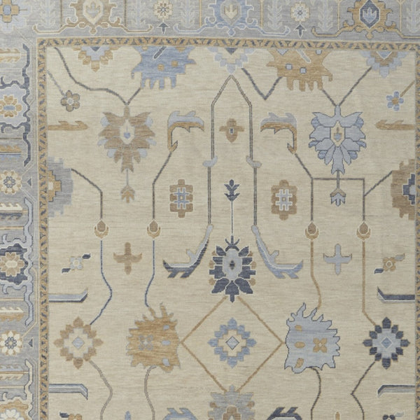HomeRoots 4' Hand-Knotted Wool Area Rug with Floral Design in Gray, Ivory, and Blue – Timeless Elegance! 4' X 6' 566292