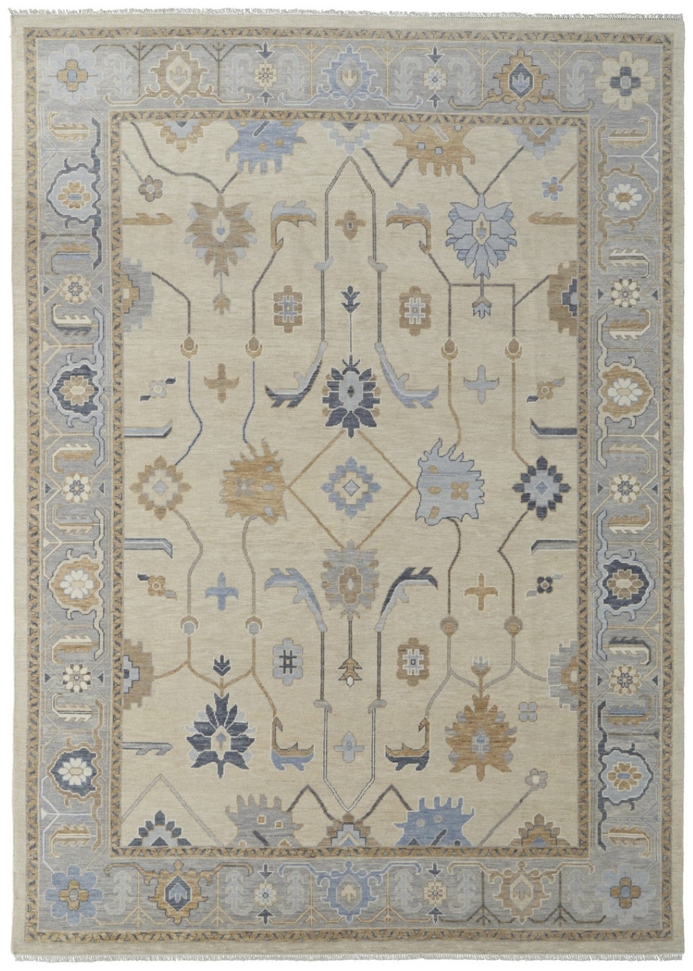 HomeRoots 4' Hand-Knotted Wool Area Rug with Floral Design in Gray, Ivory, and Blue – Timeless Elegance! 4' X 6' 566292