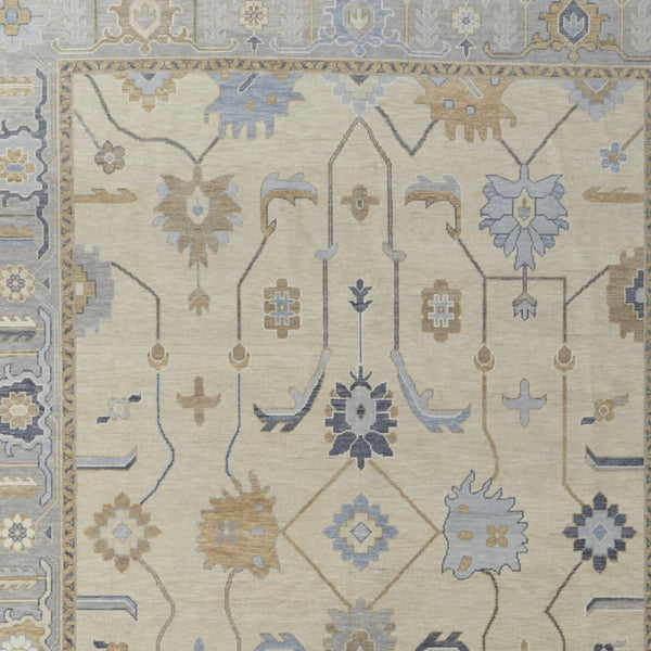 HomeRoots 4' Hand-Knotted Wool Area Rug with Floral Design in Gray, Ivory, and Blue – Timeless Elegance! 6' X 9' 566293
