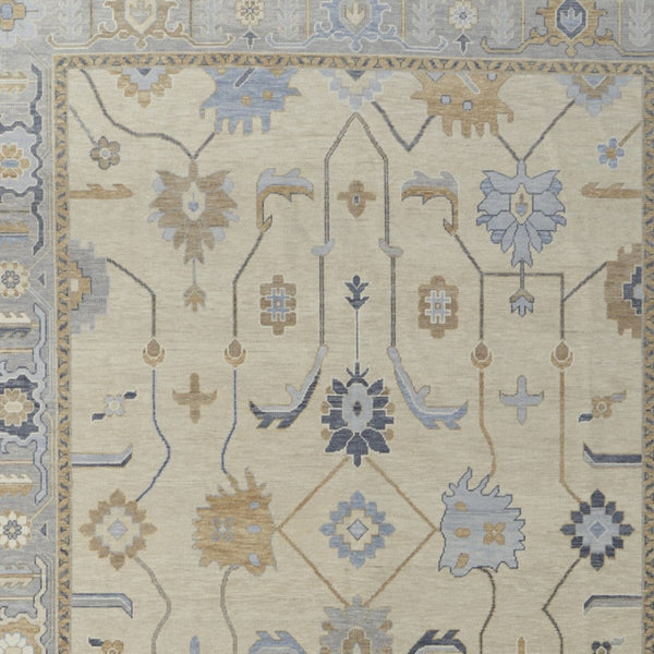 HomeRoots 4' Hand-Knotted Wool Area Rug with Floral Design in Gray, Ivory, and Blue – Timeless Elegance! 9' X 13' 566296
