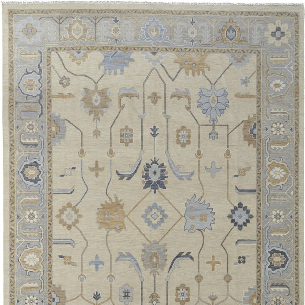 HomeRoots 4' Hand-Knotted Wool Area Rug with Floral Design in Gray, Ivory, and Blue – Timeless Elegance! 9' X 13' 566296
