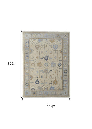 HomeRoots 4' Hand-Knotted Wool Area Rug with Floral Design in Gray, Ivory, and Blue – Timeless Elegance! 9' X 13' 566296