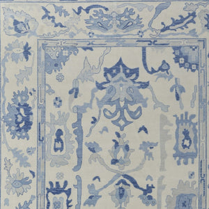 HomeRoots 4' Ivory and Blue Floral Hand-Knotted Wool Area Rug with Elegant Fringe for Timeless Home Style 8' X 10' 566300