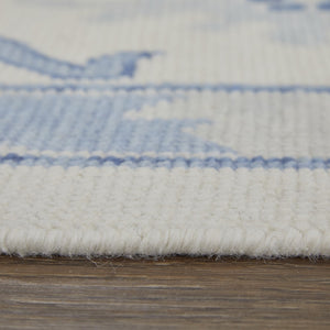 HomeRoots 4' Ivory and Blue Floral Hand-Knotted Wool Area Rug with Elegant Fringe for Timeless Home Style 8' X 12' 566301