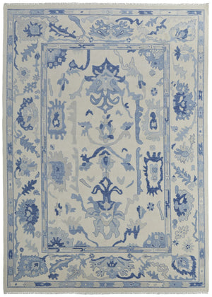 HomeRoots 4' Ivory and Blue Floral Hand-Knotted Wool Area Rug with Elegant Fringe for Timeless Home Style 2' X 3' 566303