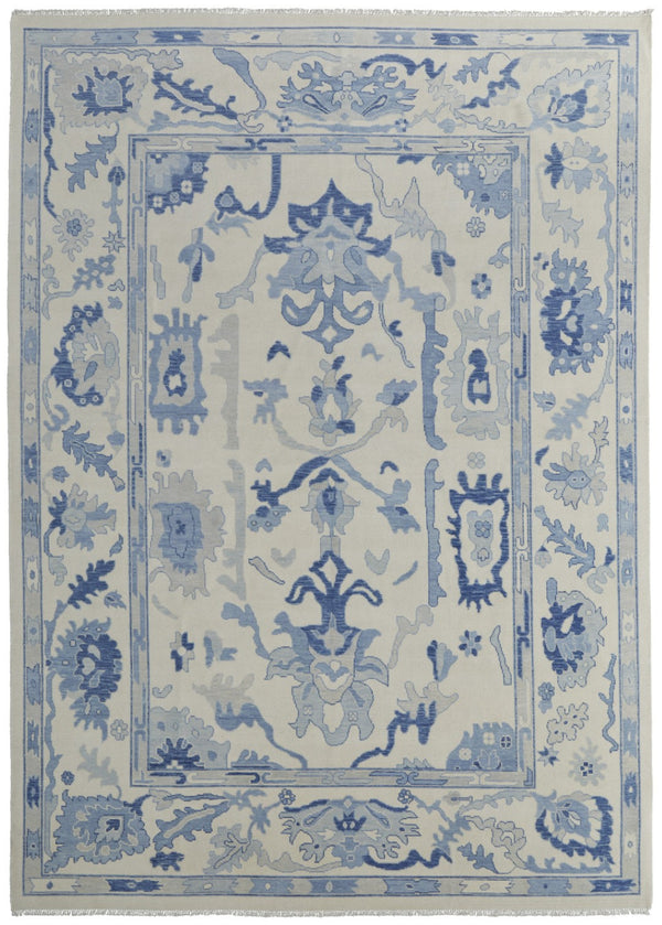 HomeRoots 4' Ivory and Blue Floral Hand-Knotted Wool Area Rug with Elegant Fringe for Timeless Home Style 2' X 3' 566303