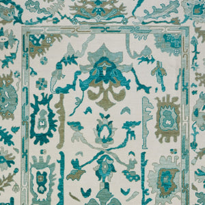 HomeRoots 4' Ivory and Blue Floral Hand-Knotted Wool Area Rug with Elegant Fringe for Timeless Home Style 8' X 10' 566306