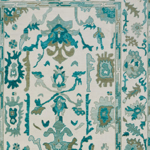 HomeRoots 4' Ivory and Blue Floral Hand-Knotted Wool Area Rug with Elegant Fringe for Timeless Home Style 9' X 13' 566308
