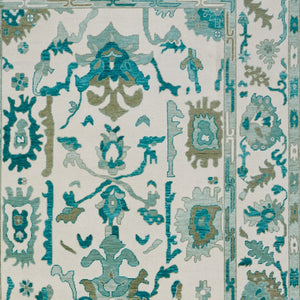 HomeRoots 4' Ivory and Blue Floral Hand-Knotted Wool Area Rug with Elegant Fringe for Timeless Home Style 2' X 3' 566309
