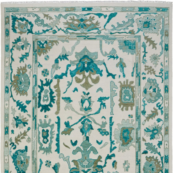 HomeRoots 4' Ivory and Blue Floral Hand-Knotted Wool Area Rug with Elegant Fringe for Timeless Home Style 2' X 3' 566309
