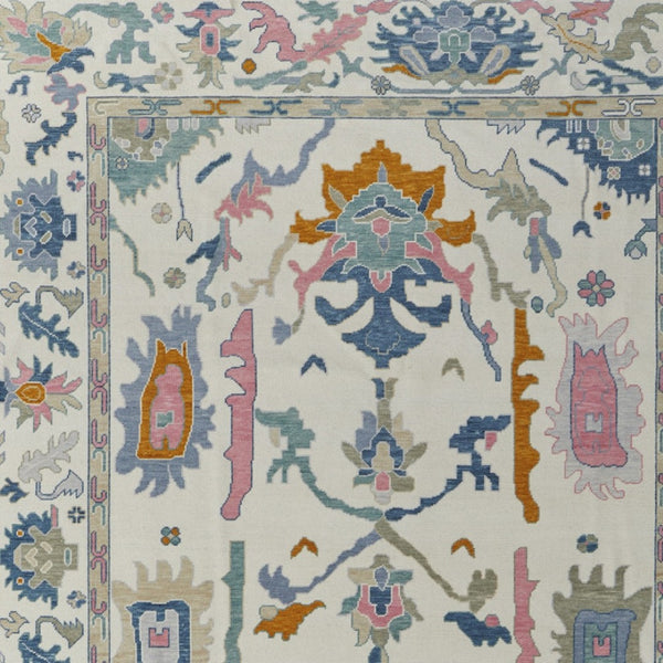 HomeRoots 4' Hand-Knotted Floral Wool Area Rug in Blue, Ivory & Pink - Durable, Stain-Resistant Design 4' X 6' 566310