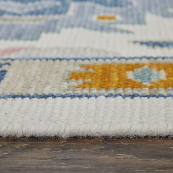 HomeRoots 4' Hand-Knotted Floral Wool Area Rug in Blue, Ivory & Pink - Durable, Stain-Resistant Design 4' X 6' 566310