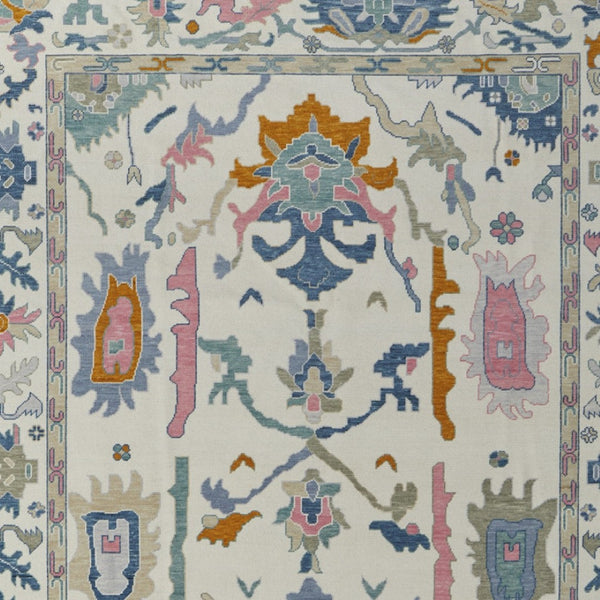 HomeRoots 4' Hand-Knotted Floral Wool Area Rug in Blue, Ivory & Pink - Durable, Stain-Resistant Design 6' X 9' 566311