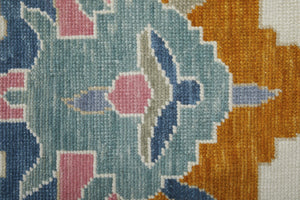 HomeRoots 4' Hand-Knotted Floral Wool Area Rug in Blue, Ivory & Pink - Durable, Stain-Resistant Design 8' X 10' 566312