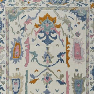 HomeRoots 4' Hand-Knotted Floral Wool Area Rug in Blue, Ivory & Pink - Durable, Stain-Resistant Design 8' X 10' 566312