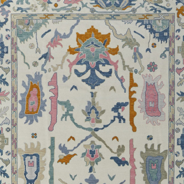 HomeRoots 4' Hand-Knotted Floral Wool Area Rug in Blue, Ivory & Pink - Durable, Stain-Resistant Design 8' X 10' 566312
