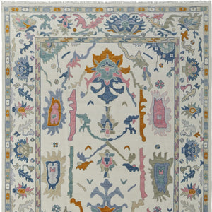 HomeRoots 4' Hand-Knotted Floral Wool Area Rug in Blue, Ivory & Pink - Durable, Stain-Resistant Design 8' X 10' 566312