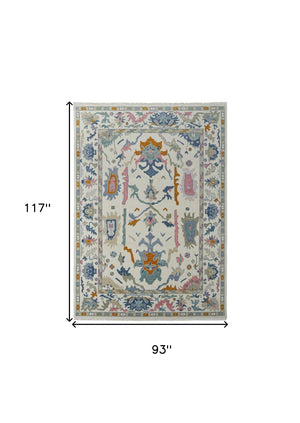 HomeRoots 4' Hand-Knotted Floral Wool Area Rug in Blue, Ivory & Pink - Durable, Stain-Resistant Design 8' X 10' 566312