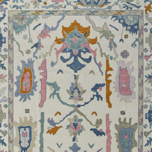 HomeRoots 4' Hand-Knotted Floral Wool Area Rug in Blue, Ivory & Pink - Durable, Stain-Resistant Design 8' X 12' 566313
