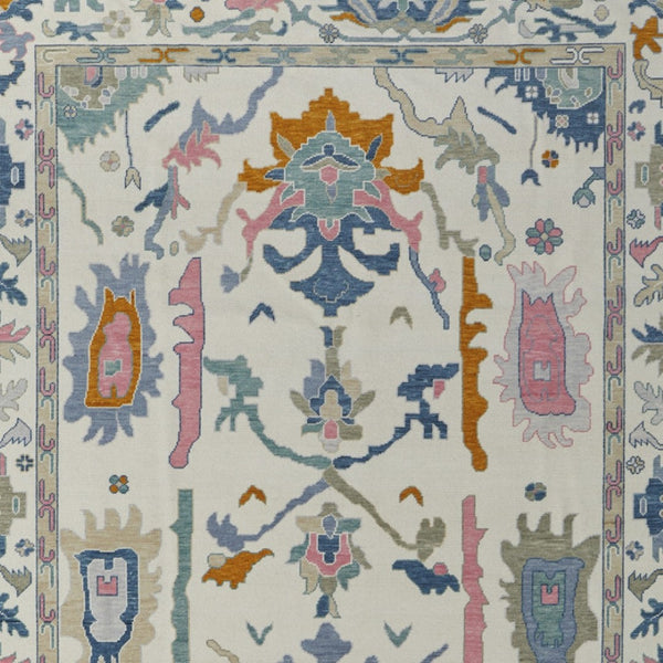 HomeRoots 4' Hand-Knotted Floral Wool Area Rug in Blue, Ivory & Pink - Durable, Stain-Resistant Design 8' X 12' 566313